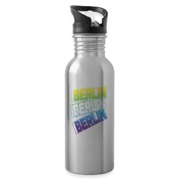 Berlin Germany City Font Skyline Home - Water bottle with straw - silver - Right