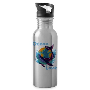 Mer Amour Océan Natation Animaux Terre - Gourde avec paille intégrée - argent clair - Droite