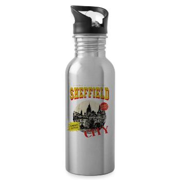 Sheffield England UK City Skyline Vintage Retro - Water bottle with straw - silver - Right