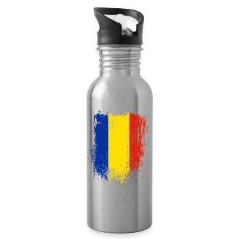 Romania Brushstroke Flag - Water bottle with straw - silver - Right