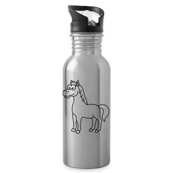 Pferd Comic Tier - Trinkflasche mit integriertem Trinkhalm - Lightsilver - Rechts