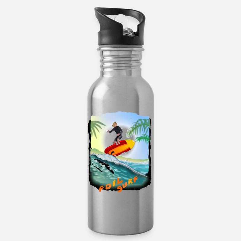 foil surf - foil surfing - foilsurfing - Trinkflasche mit integriertem Trinkhalm - Lightsilver