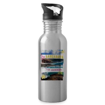 Lanzarote Sommer Sonne Strand Meer Palmen Urlaub - Trinkflasche mit integriertem Trinkhalm - Lightsilver - Rechts