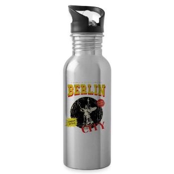Berlin Germany City Skyline Vintage Retro - Water bottle with straw - silver - Right