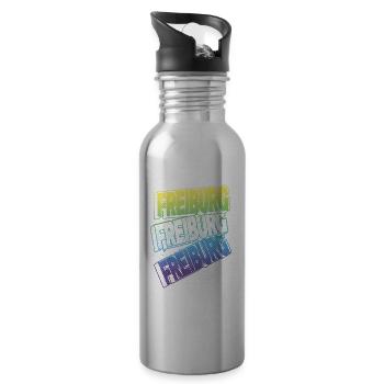 Freiburg Germany City Font Skyline Home - Water bottle with straw - silver - Right