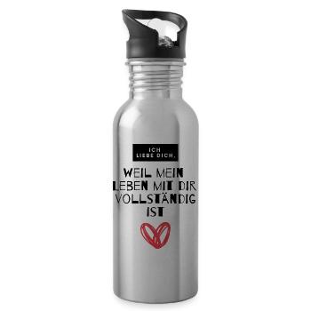 Ich liebe dich Sprüche & Zitate - Liebeserklärung - Trinkflasche mit integriertem Trinkhalm - Lightsilver - Rechts