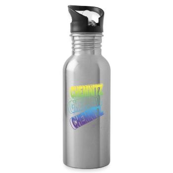 Chemnitz Germany City Font Skyline Home - Water bottle with straw - silver - Right