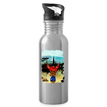 Rostock Stadthafen blonde Frau Illustration - Trinkflasche mit integriertem Trinkhalm - Lightsilver - Rechts