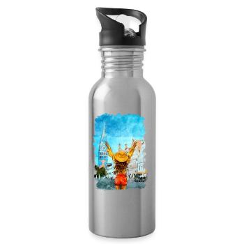 Lüneburg Illustration Frau Altstadt - Water bottle with straw - silver - Right