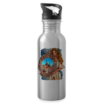 Rostock Illustration Frau mit Spiegel - Trinkflasche mit integriertem Trinkhalm - Lightsilver - Rechts