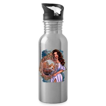 Wismar Illustration Frau mit Spiegel - Trinkflasche mit integriertem Trinkhalm - Lightsilver - Rechts