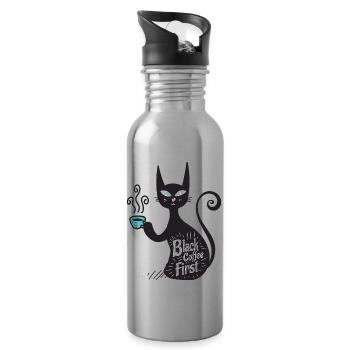 Schwarzer Kaffee zuerst - Trinkflasche mit integriertem Trinkhalm - Lightsilver - Rechts