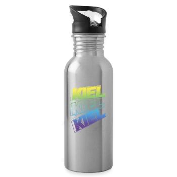 Kiel Germany City Font Skyline Home - Water bottle with straw - silver - Right