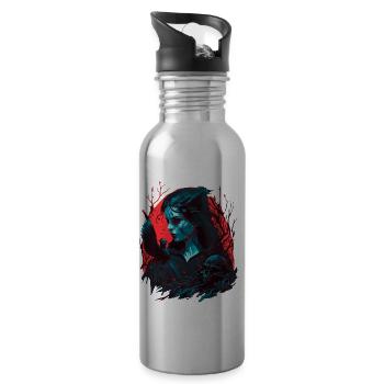 Dark girl - Water bottle with straw - silver - Right