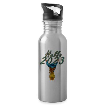 Hello 2023 Illustration Frau - Trinkflasche mit integriertem Trinkhalm - Lightsilver - Rechts