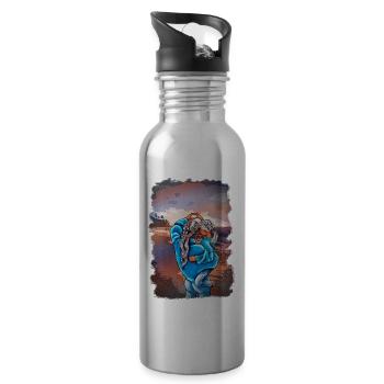 MutterTochter Liebe Strand Meer Illustration blond - Trinkflasche mit integriertem Trinkhalm - Lightsilver - Rechts