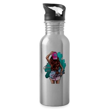 Go Girl-Skatergirl brünett Spruch mit Illustration - Trinkflasche mit integriertem Trinkhalm - Lightsilver - Rechts