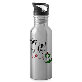 Cactus, say yes to life - Water bottle with straw - silver - Right