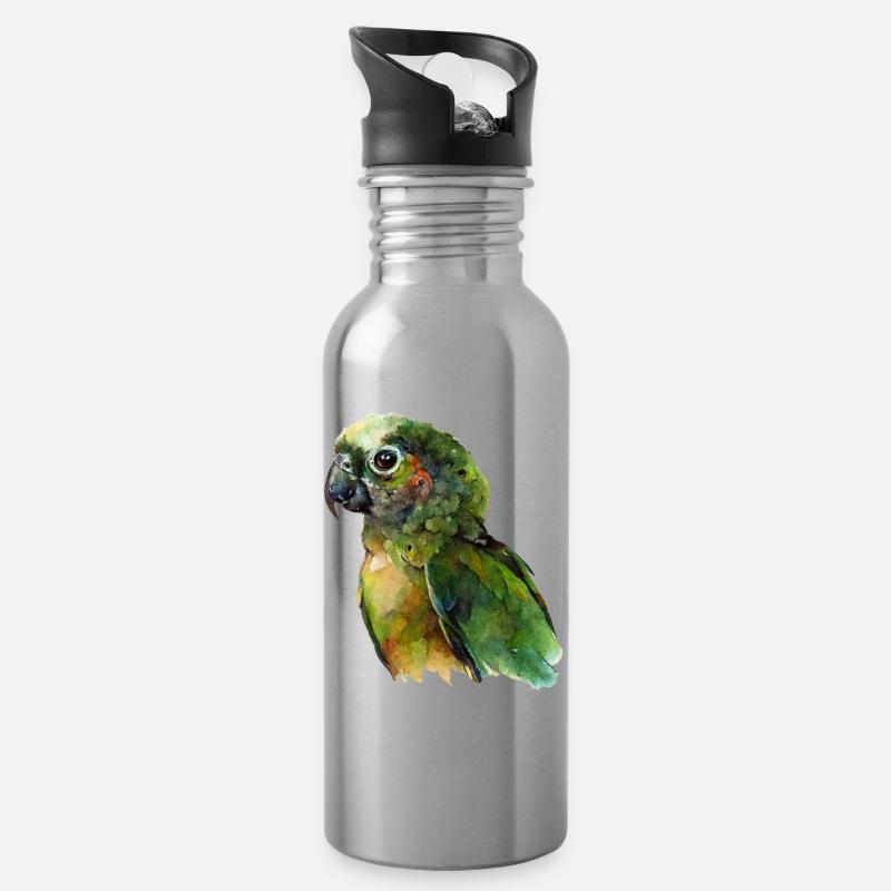 Papagei - Trinkflasche mit integriertem Trinkhalm - Lightsilver