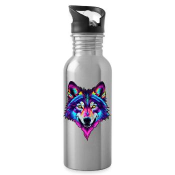 Wolf 02 - Trinkflasche mit integriertem Trinkhalm - Lightsilver - Rechts