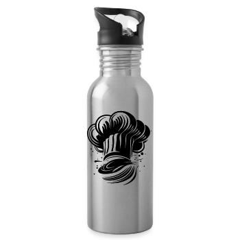 Chef's Hat Chef Symbol - Water bottle with straw - silver - Right