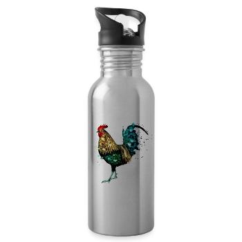 Aquarell Hahn - Trinkflasche mit integriertem Trinkhalm - Lightsilver - Rechts
