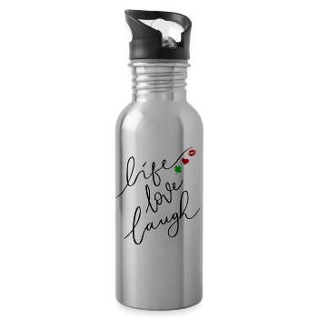 leben, lieben, lachen - Trinkflasche mit integriertem Trinkhalm - Lightsilver - Rechts