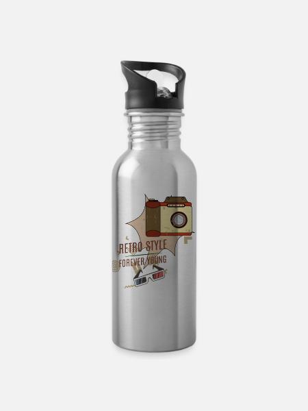 Retro Style - Trinkflasche mit integriertem Trinkhalm - Lightsilver