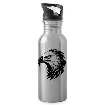 Eagle Head Bird of Prey Silhouette - Water bottle with straw - silver - Right