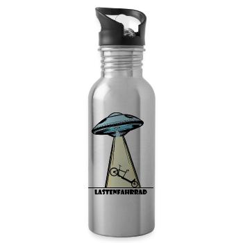 Ufo, Lastenfahrrad, Lastenrad, Cargobike, Aliens - Trinkflasche mit integriertem Trinkhalm - Lightsilver - Rechts