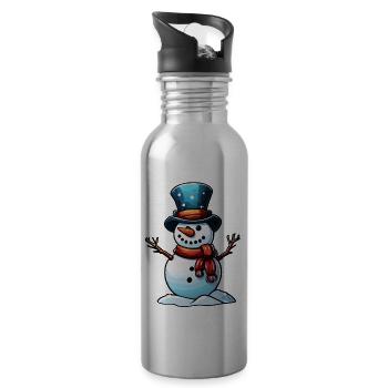 Bonhomme de neige / Hiver / Neige / Bande dessinée / Froid - Gourde avec paille intégrée - argent clair - Droite