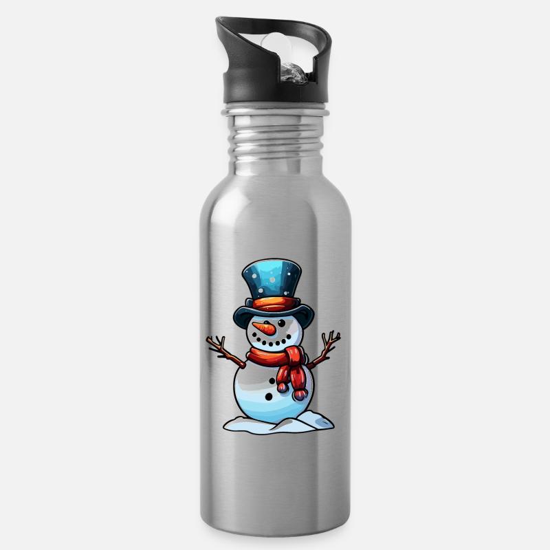 Schneemann / Winter / Schnee / Comic / kalt - Trinkflasche mit integriertem Trinkhalm - Lightsilver