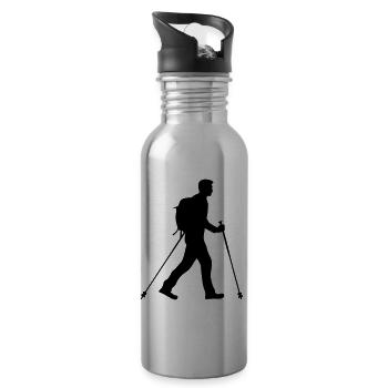 Nordic Walking Man Silhouette - Water bottle with straw - silver - Right