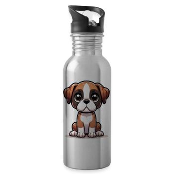 Digital illustration of cute Boxer dog - Water bottle with straw - silver - Right