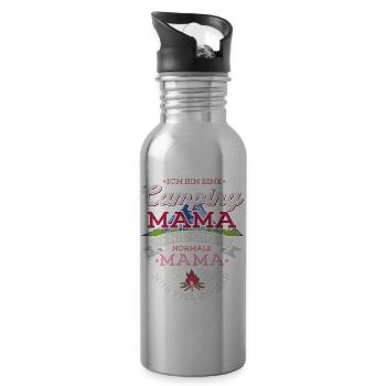 Camping Mama Campingplatz Camper Zelten Lagerfeuer - Trinkflasche mit integriertem Trinkhalm - Lightsilver - Rechts