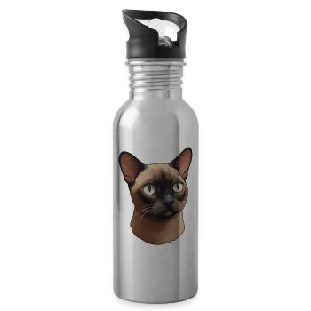 Tête de chat birman - Gourde avec paille intégrée - argent clair - Droite
