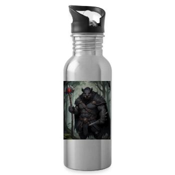 Ein monströses Ungetüm, ein Eisbär als Fantasie - Trinkflasche mit integriertem Trinkhalm - Lightsilver - Rechts