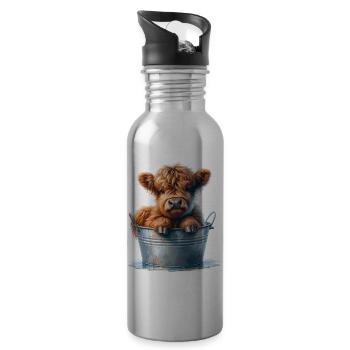 Highland Calf Cuteness - Baby Hochlandrind - Trinkflasche mit integriertem Trinkhalm - Lightsilver - Rechts