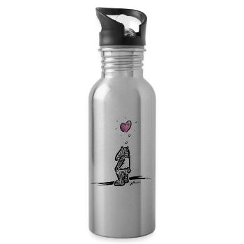 Tapir triste avec un cœur pour l’amour et la solidarité - Gourde avec paille intégrée - argent clair - Droite