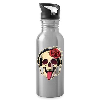 01 Drôle de Crâne Rire Langue Casque Rose - Gourde avec paille intégrée - argent clair - Droite