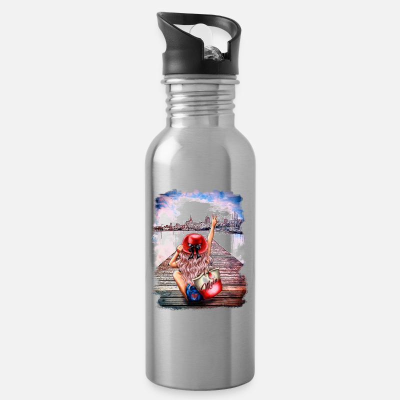 Rostocker Skyline Gehlsdorf Frau blond - Trinkflasche mit integriertem Trinkhalm - Lightsilver