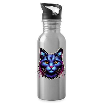Chat - Gourde avec paille intégrée - argent clair - Droite