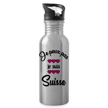 SCHWEIZ. HUMOR. LAND. FLAGGE. GENF. LAUSANNE - Trinkflasche mit integriertem Trinkhalm - Lightsilver - Rechts