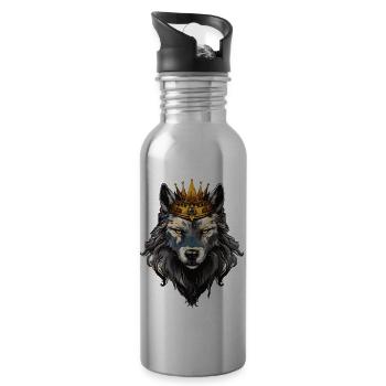 Wolf Animal Crown - Water bottle with straw - silver - Right