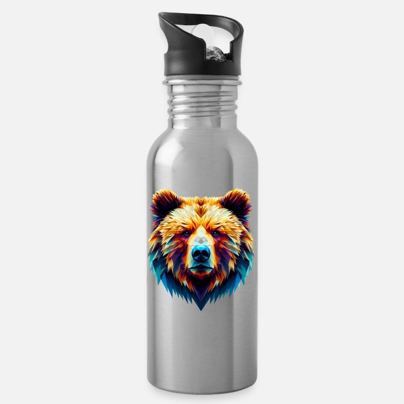 Polygonaler Bär - Trinkflasche mit integriertem Trinkhalm - Lightsilver