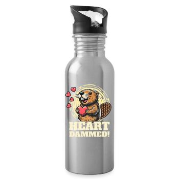 Heart Dammed - Süßes Biber-Design zum Valentinstag - Trinkflasche mit integriertem Trinkhalm - Lightsilver - Rechts
