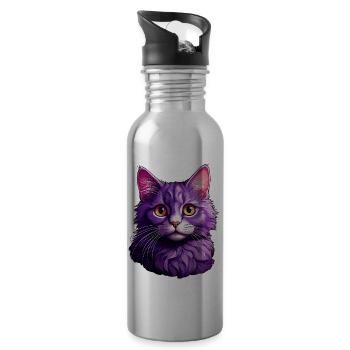 Cat modern design - Water bottle with straw - silver - Right
