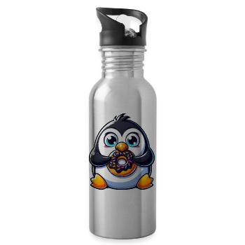 Pingouin Dessin animé Dick Candy Cute Donut - Gourde avec paille intégrée - argent clair - Droite