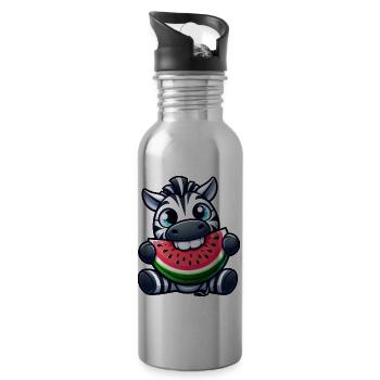Süßes Zebra Cartoon Wassermelone Sommerfrucht - Trinkflasche mit integriertem Trinkhalm - Lightsilver - Rechts