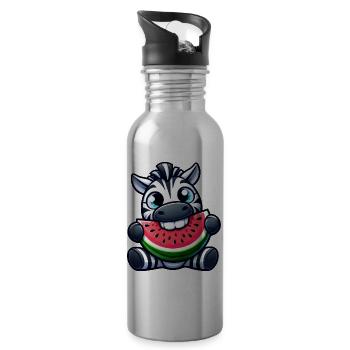 Sweet Zebra Melon Watermelon - Water bottle with straw - silver - Right